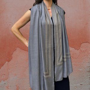 Gray Wool and Silk Scarf / Wrap With Crystal Border